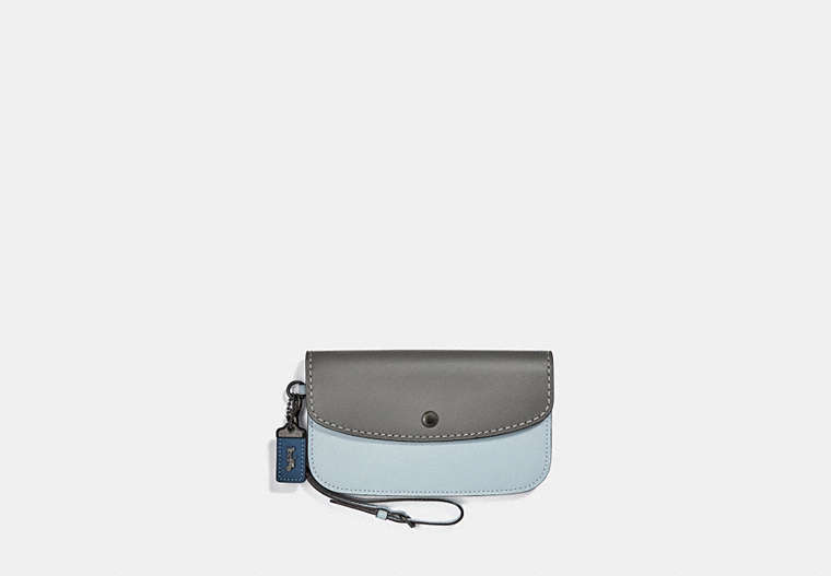 COACH®,CLUTCH IN COLORBLOCK,Leather,Pewter/Heather Grey Multi,Front View