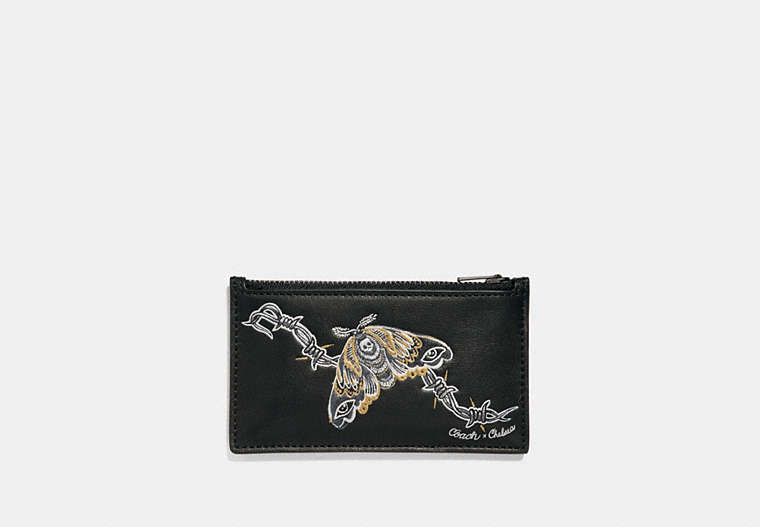 COACH®,ZIP CARD CASE WITH TATTOO,Leather,Black,Front View