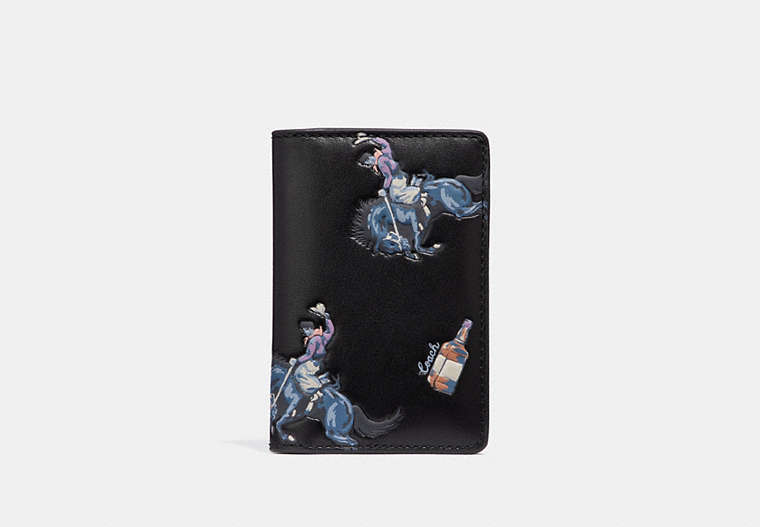 COACH®,CARD WALLET WITH RODEO PRINT,Leather,Black/Blue,Front View