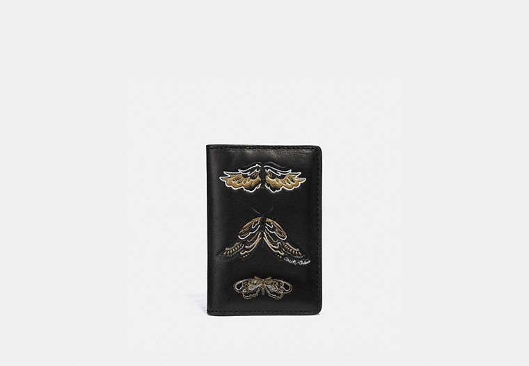 COACH®,CARD WALLET WITH TATTOO,Leather,Black,Front View