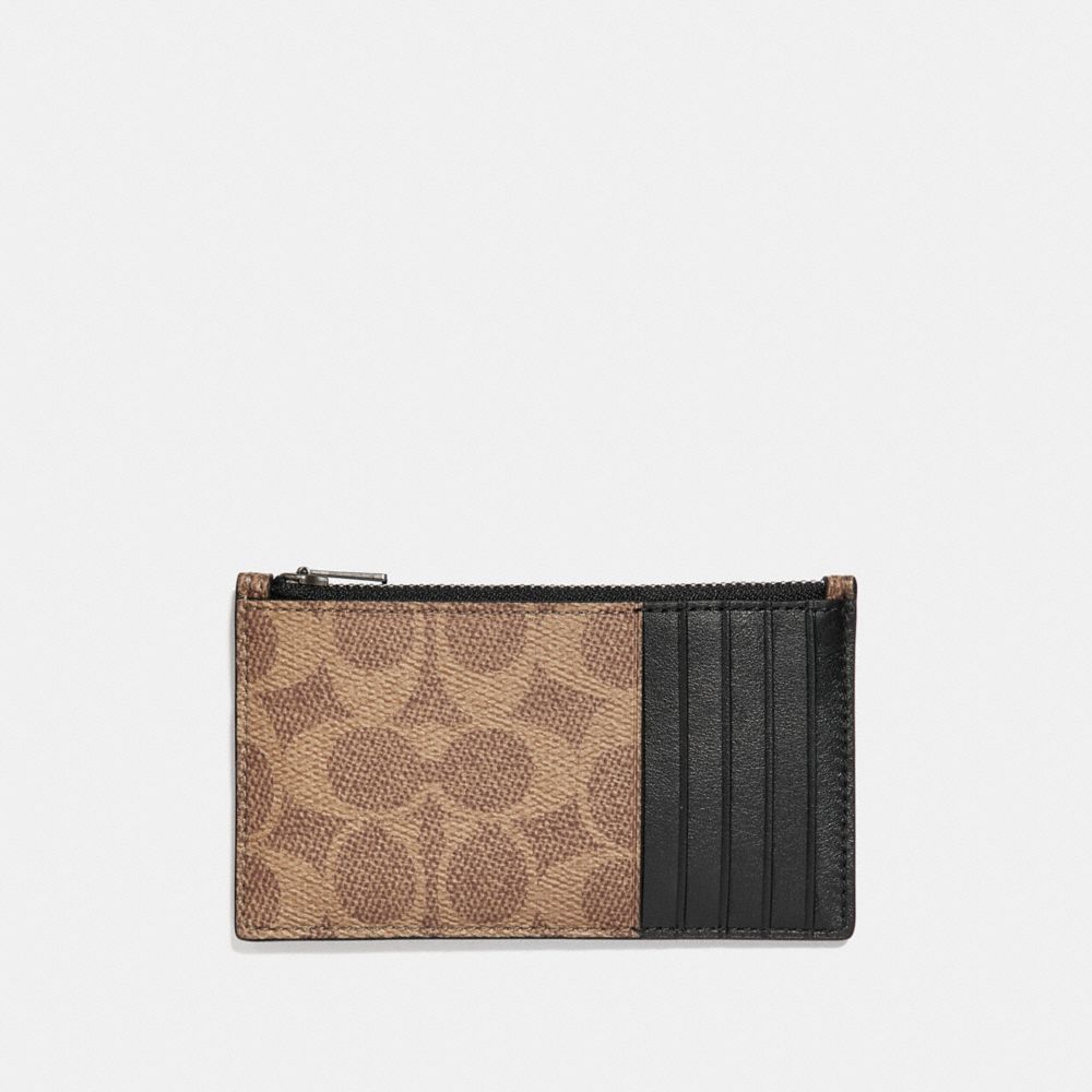 COACH®,ZIP CARD CASE IN SIGNATURE CANVAS WITH TATTOO,Leather,KHAKI,Back View