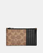 COACH®,ZIP CARD CASE IN SIGNATURE CANVAS WITH TATTOO,Leather,KHAKI,Back View