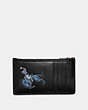 COACH®,ZIP CARD CASE WITH RODEO PRINT,Leather,Black/Blue,Back View