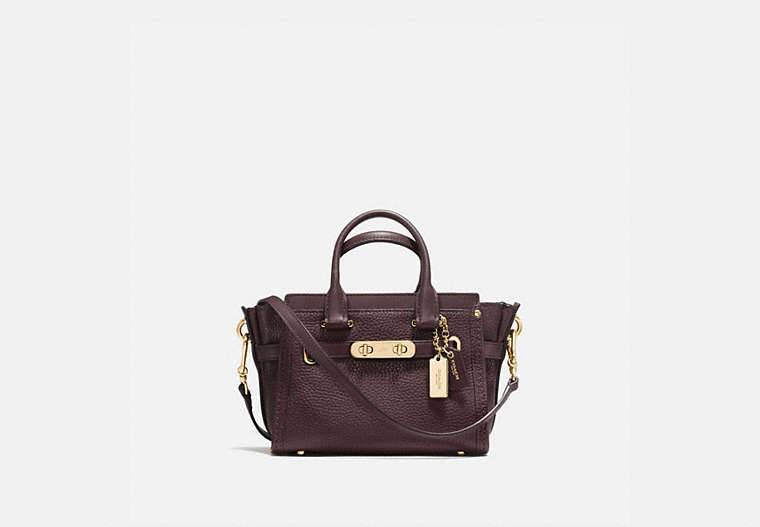 COACH®,COACH SWAGGER 20 IN PEBBLE LEATHER,Leather,Small,Gold/Oxblood,Front View