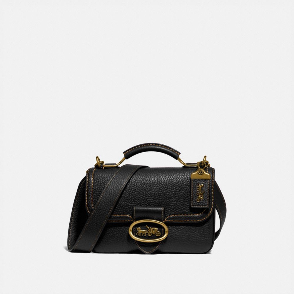 COACH®,RILEY TOP HANDLE 22,Leather,Brass/Black,Front View