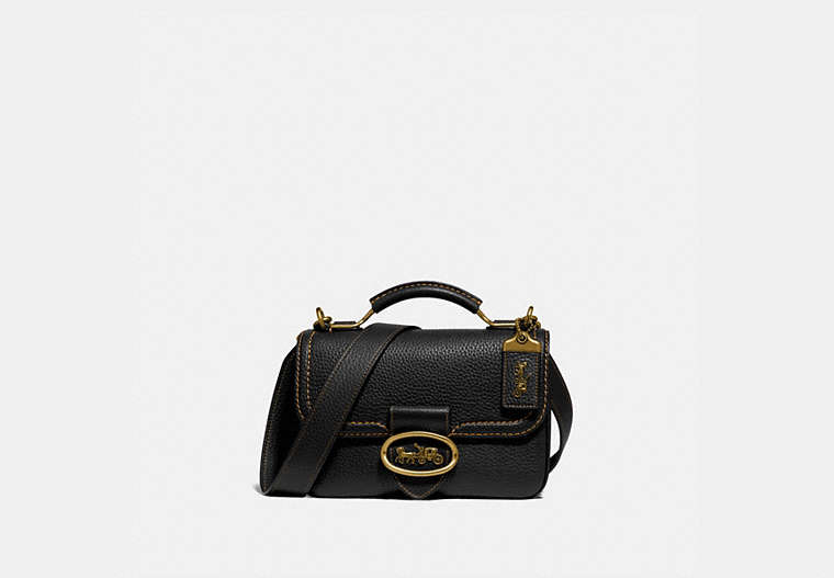 COACH®,RILEY TOP HANDLE 22,Leather,Brass/Black,Front View