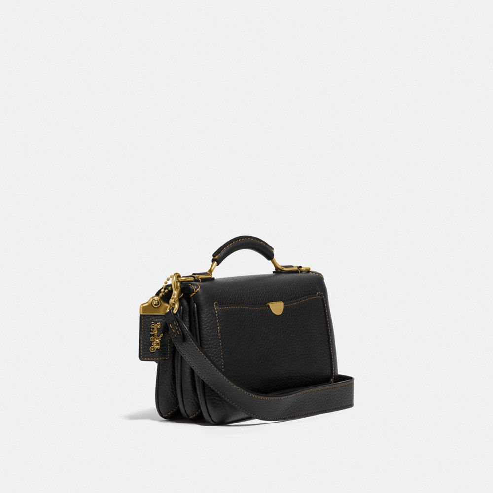 COACH®,RILEY TOP HANDLE 22,Leather,Brass/Black,Angle View