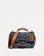 COACH®,RILEY TOP HANDLE 22 IN SIGNATURE CHAMBRAY,Leather,Medium,Brass/Chambray Midnight Navy Mlti,Front View