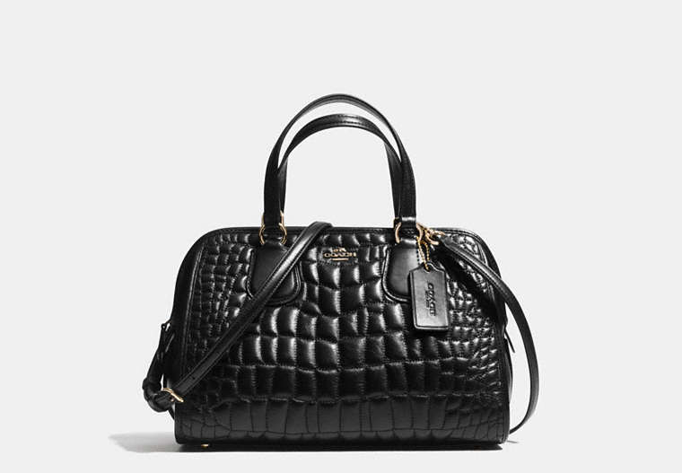 COACH®,NOLITA SATCHEL IN QUILTED CROC LEATHER,Leather,Large,Light Gold/Black,Front View