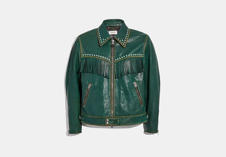 COACH®,WESTERN EMBELLISHED JACKET,Mixed Material,Forest,Front View