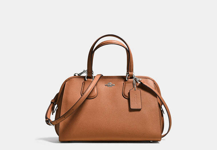 COACH®,NOLITA SATCHEL IN CROSSGRAIN LEATHER,Leather,Large,Silver/Saddle,Front View