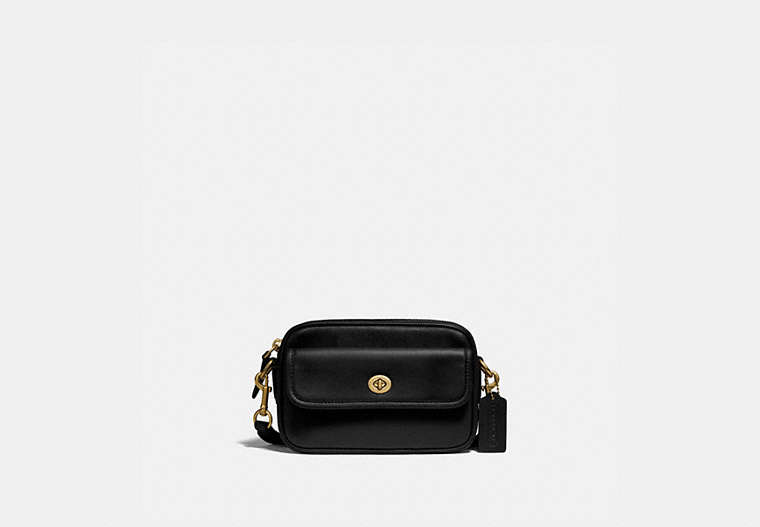 COACH®,CONVERTIBLE WAIST PACK,Leather,Small,Brass/Black,Front View