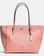 COACH®,TURNLOCK TOTE IN CROSSGRAIN LEATHER,Leather,Large,Silver/Blush,Front View