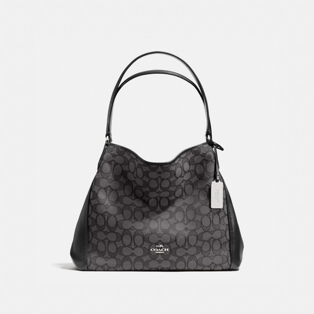 COACH®,EDIE SHOULDER BAG 31 IN SIGNATURE JACQUARD,Signature,Large,Silver/Black Smoke,Front View