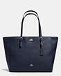 COACH®,TURNLOCK BABY BAG IN CROSSGRAIN LEATHER,Leather,Large,Light Gold/Navy,Front View