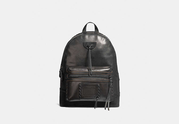 COACH®,ACADEMY BACKPACK WITH WHIPSTITCH,Leather,X-Large,Matte Black/Black,Front View