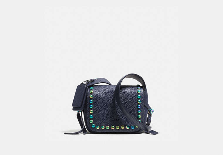 COACH®,DAKOTAH 14 CROSSBODY IN OIL SLICK RIVETS LEATHER,Smooth Leather,Large,Oil Slick Matte/Navy,Front View