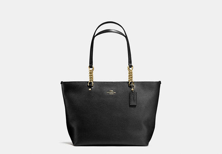 COACH®,SOPHIA TOTE,Leather,Light Gold/Black,Front View