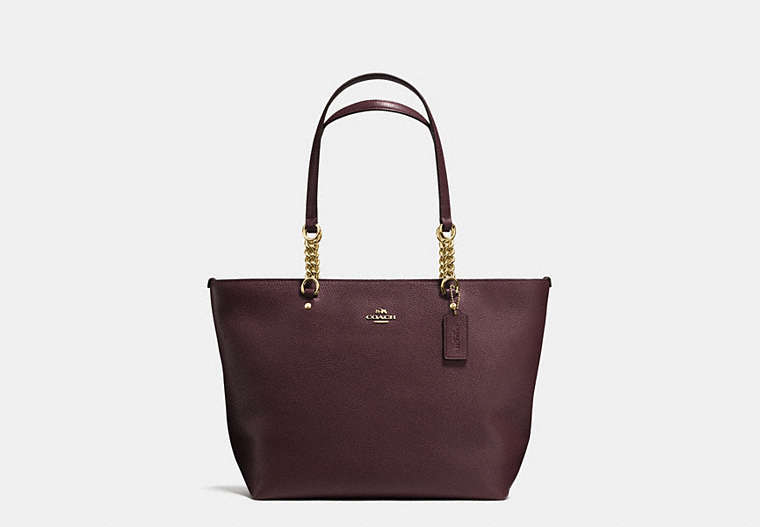 COACH®,SOPHIA TOTE,Leather,Light Gold/Oxblood,Front View
