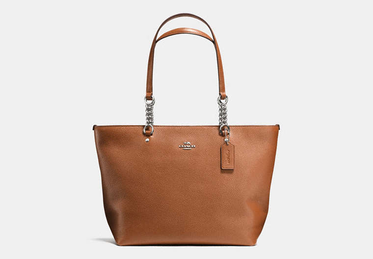 COACH®,SOPHIA TOTE,Leather,Silver/Saddle,Front View