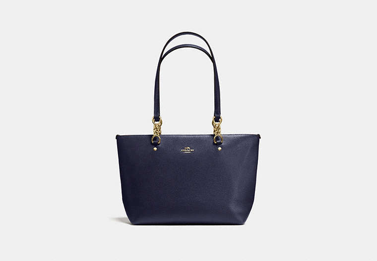 COACH®,SOPHIA SMALL TOTE IN POLISHED PEBBLE LEATHER,Leather,Large,Light Gold/Navy,Front View