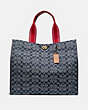 COACH®,TOTE 40 IN SIGNATURE CHAMBRAY,Leather,Large,Brass/Chambray Midnight Navy Mlti,Front View
