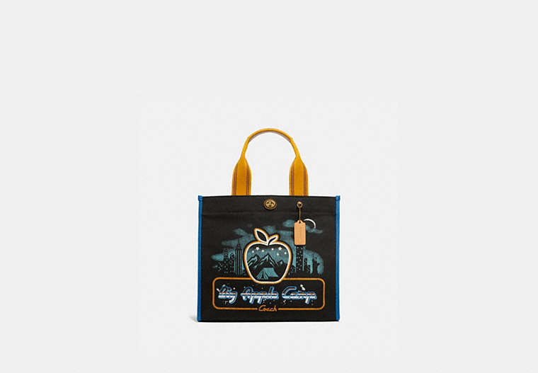COACH®,TOTE 34 WITH SKYLINE BIG APPLE CAMP PRINT,Leather,Large,Brass/Black,Front View