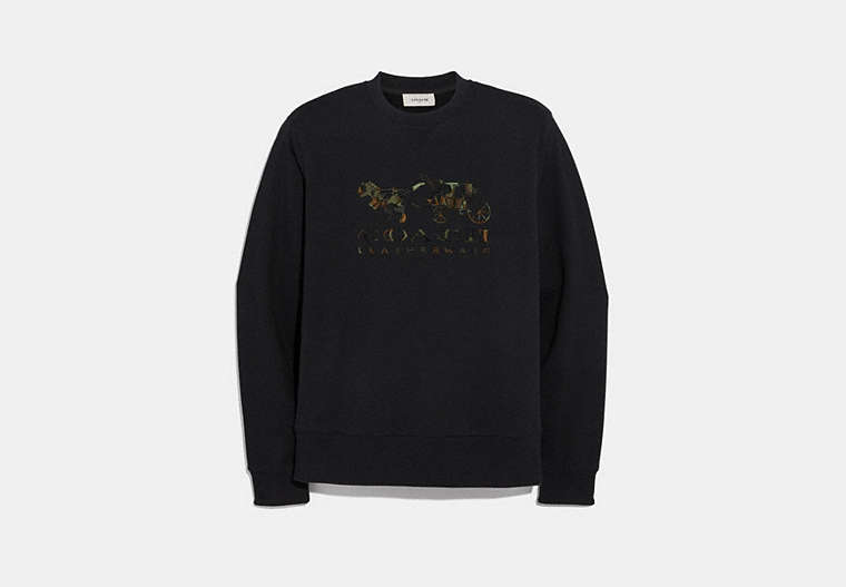 COACH®,REXY AND CARRIAGE CAMO SWEATSHIRT,cotton,Black,Front View