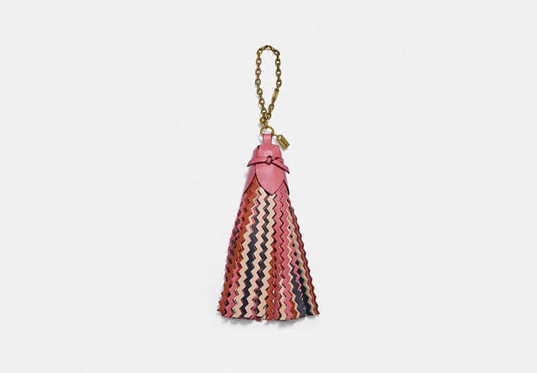 COACH®,TASSEL BAG CHARM,Leather,Brass/Orchid Multi,Front View