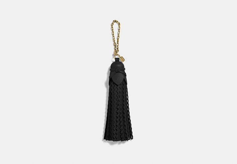 COACH®,TASSEL BAG CHARM,Leather,Light Gold/Black,Front View