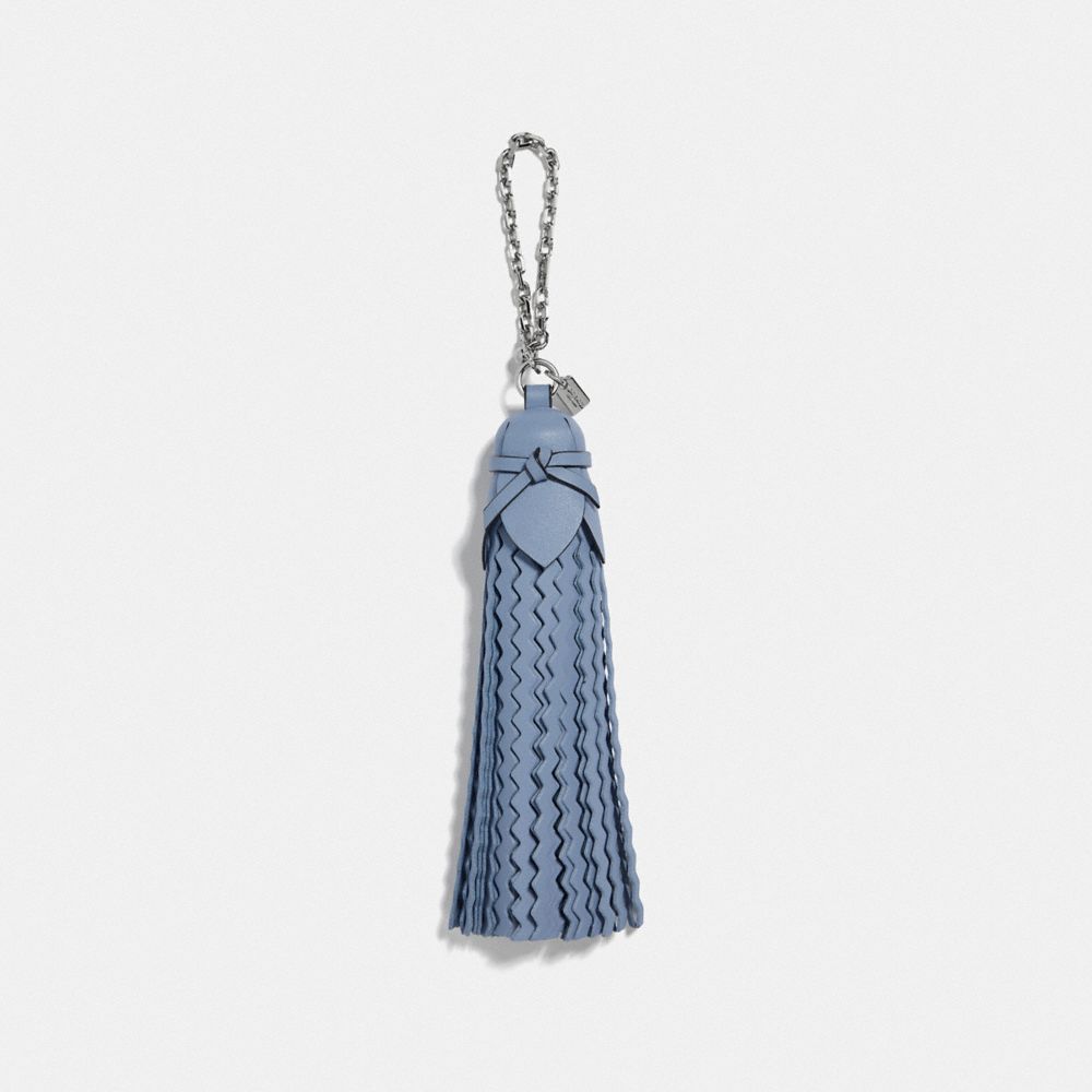 COACH®,TASSEL BAG CHARM,Leather,Silver/Mist,Front View