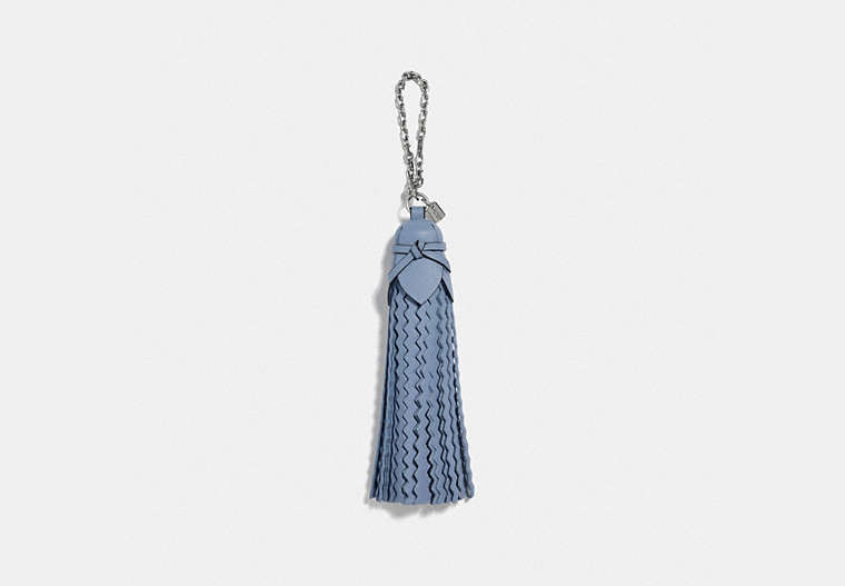 COACH®,TASSEL BAG CHARM,Leather,Silver/Mist,Front View