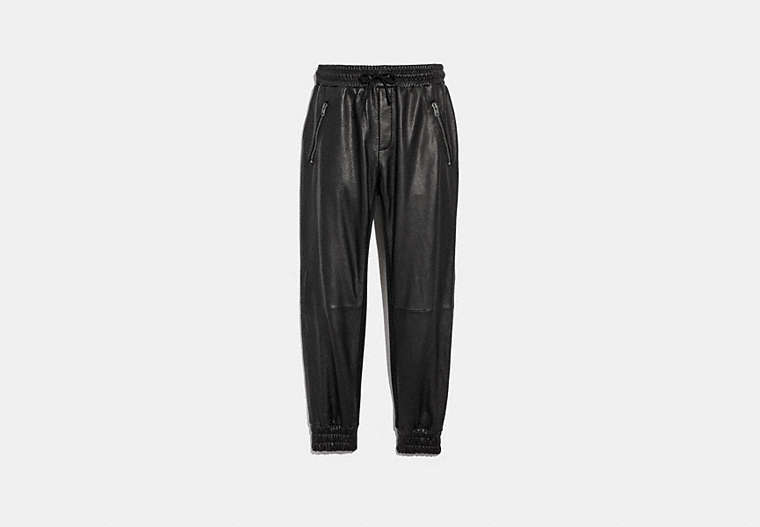 COACH®,LEATHER TRACK PANTS,Mixed Material,Black,Front View