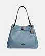 COACH®,TURNLOCK EDIE SHOULDER BAG,Leather,Large,Dark Gunmetal/Chambray,Front View