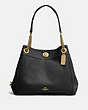 COACH®,TURNLOCK EDIE SHOULDER BAG,Leather,Large,Light Gold/Black,Front View
