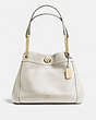 COACH®,TURNLOCK EDIE SHOULDER BAG,Leather,Large,Chalk/Light Gold,Front View