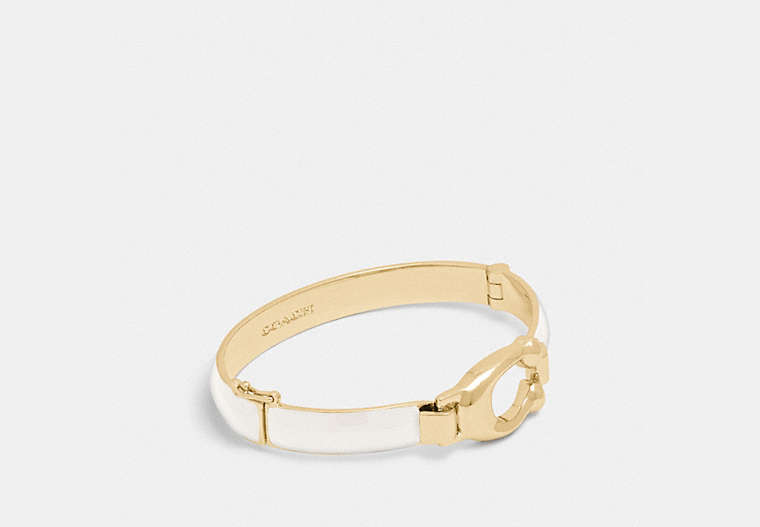COACH®,SIGNATURE TENSION BANGLE,Plated Brass,GOLD/CHALK,Front View