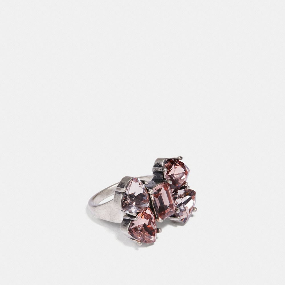 COACH®,CRYSTAL BOW RING,Metal,Silver/PEACH,Front View