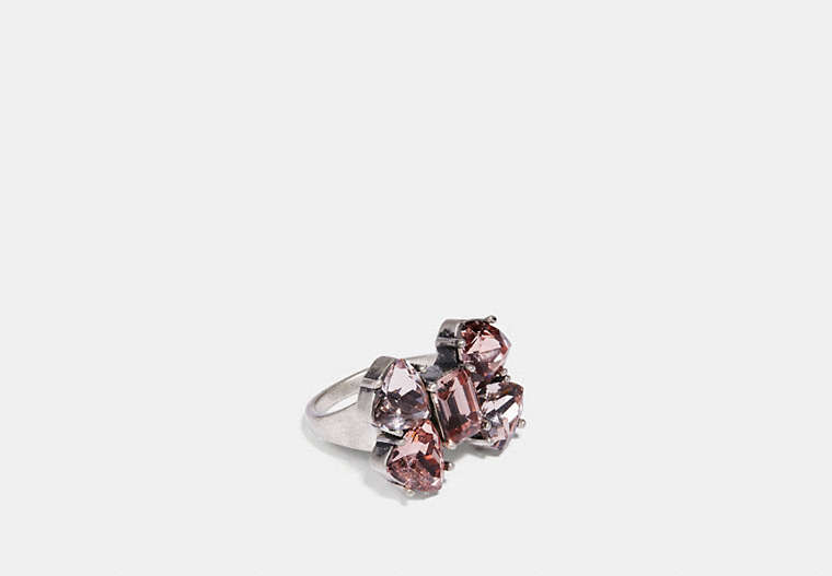 COACH®,CRYSTAL BOW RING,Metal,Silver/PEACH,Front View