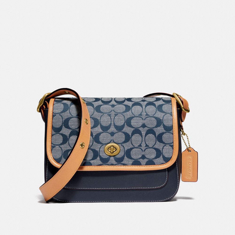 Coach CH370 Mini Rowan Crossbody Bag in Denim Signature Chambray and Smooth  Leather - Women's Bag with Detachable Strap