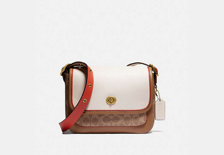 COACH®,RAMBLER CROSSBODY IN SIGNATURE CANVAS,Leather,Small,Brass/Tan Chalk Multi,Front View