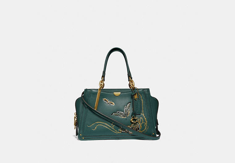 COACH®,DREAMER WITH TATTOO,Leather,Medium,Brass/Evergreen,Front View