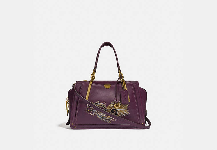 COACH®,DREAMER WITH TATTOO,Leather,Medium,Brass/Plum,Front View