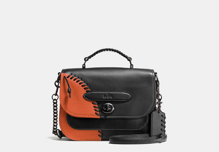 COACH®,RIP AND REPAIR SMALL LINK MESSENGER,Leather,Medium,BP/BLACK/GINGER,Front View