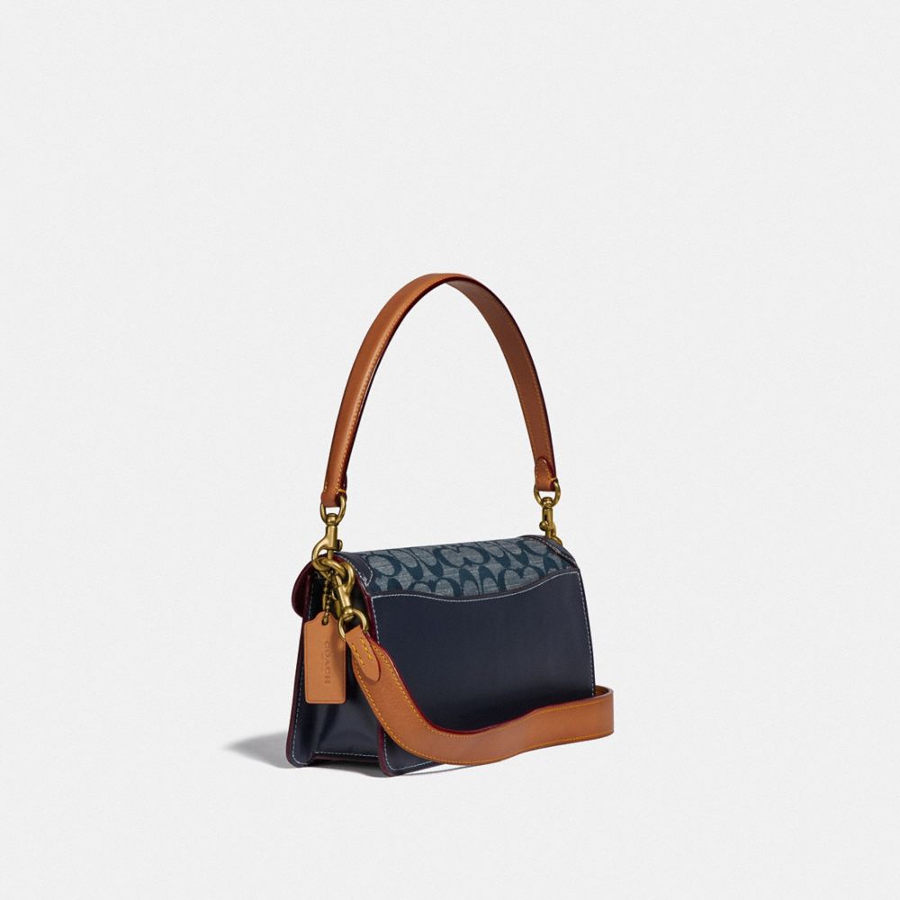 COACH®,TABBY SHOULDER BAG 26 IN SIGNATURE CHAMBRAY,Leather,Medium,Brass/Chambray Midnight Navy Mlti,Angle View