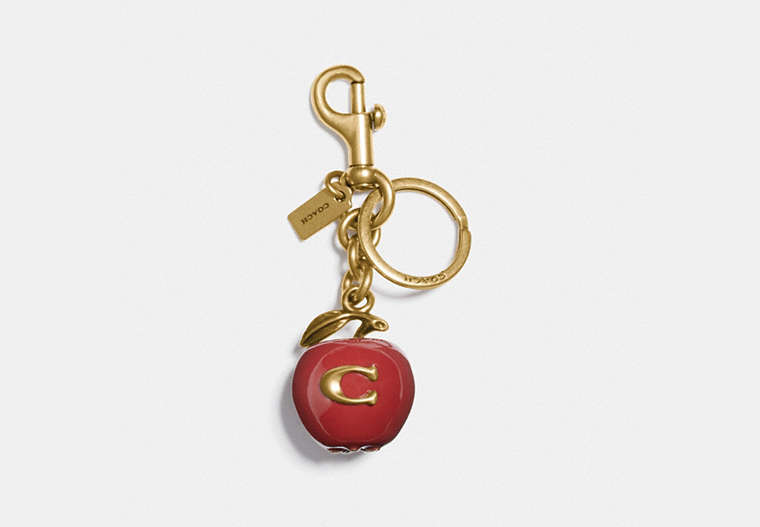 COACH®,APPLE BAG CHARM,enamel,Brass/Red Apple,Front View