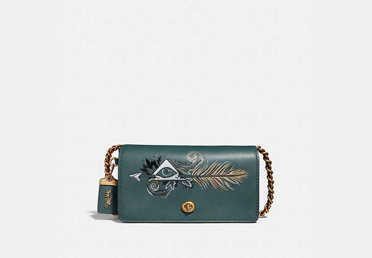 COACH®,DINKY WITH TATTOO,Leather,Mini,Brass/Evergreen,Front View