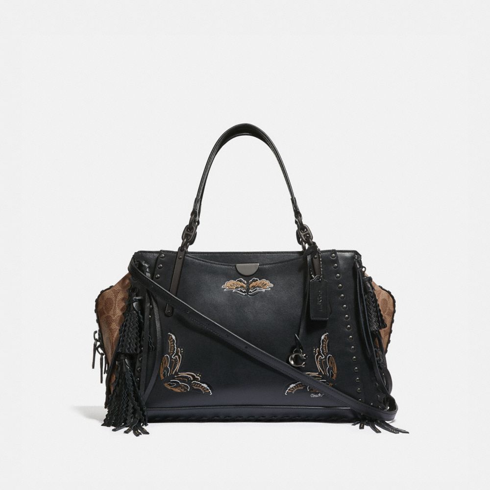 COACH®,DREAMER 36 IN SIGNATURE CANVAS WITH TATTOO,Leather,Tan Black/Black Copper,Front View