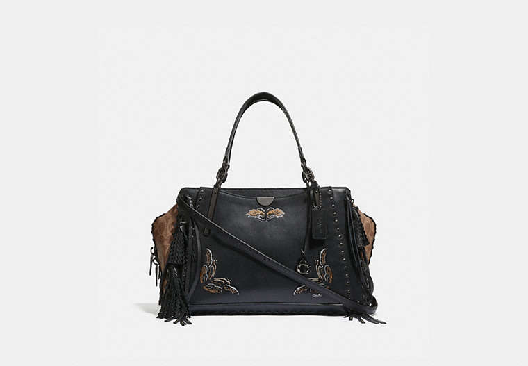 COACH®,DREAMER 36 IN SIGNATURE CANVAS WITH TATTOO,Leather,Tan Black/Black Copper,Front View