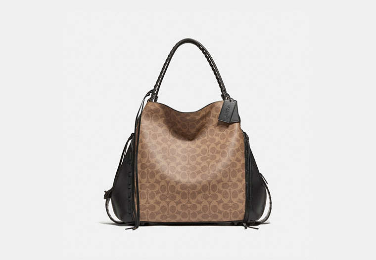 COACH®,EDIE SHOULDER BAG 42 IN SIGNATURE CANVAS WITH WHIPSTITCH,Coated Canvas,Large,Tan Black/Black Copper,Front View